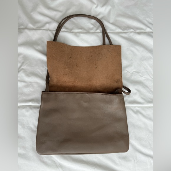 Small Leather Should or Crossbody Bag in Dark Taupe with Storage Bag - Picture 3 of 7
